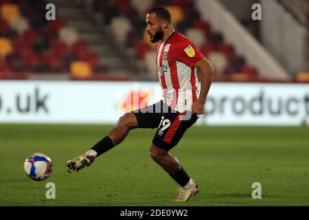 Londra, Regno Unito. 27 Nov 2020. Bryan Mbeumo di Brentford in azione durante il gioco. EFL Skybet Championship, Brentford contro Queens Park Rangers al Brentford Community Stadium di Brentford a Londra venerdì 27 novembre 2020. Questa immagine può essere utilizzata solo per scopi editoriali. Solo per uso editoriale, è richiesta una licenza per uso commerciale. Nessun utilizzo nelle scommesse, nei giochi o nelle pubblicazioni di un singolo club/campionato/giocatore. pic by Steffan Bowen/Andrew Orchard sports photography/Alamy Live news Credit: Andrew Orchard sports photography/Alamy Live News Foto Stock