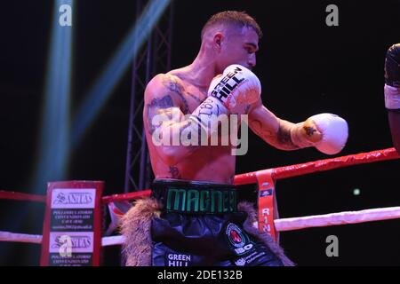 Palasport, Fondi (LT), Italia, 27 Nov 2020, Michael Magnesi (ITALIA ) durante il WBF World Super Featherweaves boxing match tra Magnesi e Kinigamami, Boxe - Foto Renato Olimpio / LM Foto Stock