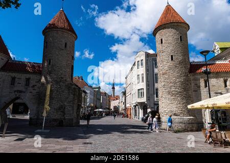 Porta Viru, Città Vecchia di Tallinn, Sito Patrimonio dell'Umanità dell'UNESCO, Estonia, Europa Foto Stock