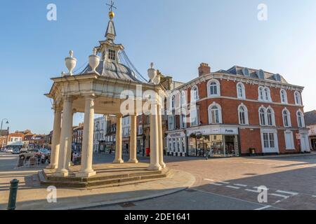 Vista della Bandstand in Market Square, Beverley, North Humberside, East Yorkshire, Inghilterra, Regno Unito, Europa Foto Stock