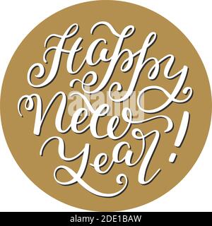 Felice scritta a mano di Capodanno. Modello per scheda, poster, stampa. Illustrazione Vettoriale