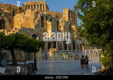 L'esterno dell'Odeon di Herodes Attico sotto il Acropoli di Atene, Grecia Foto Stock