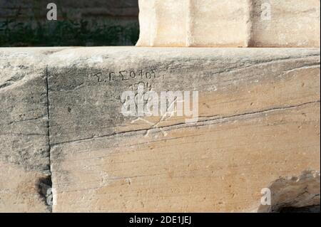 Tempio di Efesto, dettaglio colonna, Atene, Grecia Foto Stock