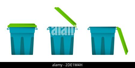 Icona a colori, cestino con coperchio aperto e chiuso. Vettore isolato su sfondo bianco Illustrazione Vettoriale