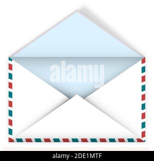 busta vuota per la posta aperta realistica e dettagliata. Invio corrispondenza, posta di lavoro. Avviso cliente. Vettore isolato su sfondo bianco Illustrazione Vettoriale