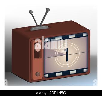 vecchio televisore a tubo analogico con un conto alla rovescia per l'inizio del film sullo schermo. Vecchio film in stile retrò. Illustrazione vettoriale Illustrazione Vettoriale