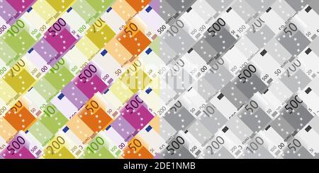 set di modelli senza giunture con banconote da 500, 200, 100 e 50 euro Illustrazione Vettoriale