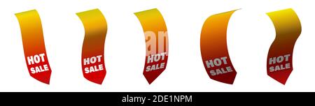 Set di etichette estive per la vendita di colori caldi. Banner vendita nastro isolato su sfondo bianco. Nuova raccolta di offerte in vettoriale Illustrazione Vettoriale