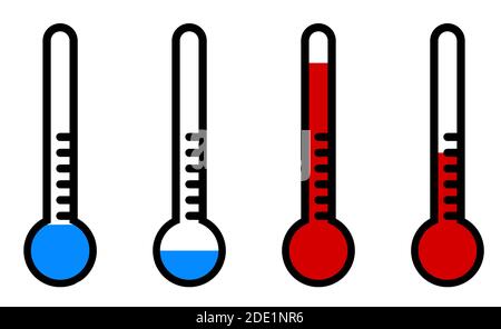 termometro ad alta e bassa temperatura. Stile cartone animato. Vettore isolato su sfondo bianco Illustrazione Vettoriale