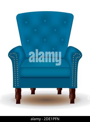 Elegante sedia trapuntata blu con gambe in legno, vettoriale Illustrazione Vettoriale