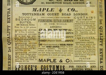 Pubblicità per il negozio di mobili Maple & Co. Su Tottenham Court Road, londra, nel programma Gaiety Theatre (replica), 22 ottobre 1883. Foto Stock