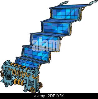 astratto retro steampunk spazio satellite con batteria solare Illustrazione Vettoriale