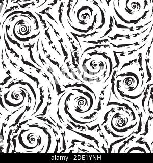 Modello vettoriale senza giunture di strisce o onde strappate in nero. Trama a strisce a spirale e angoli trama nera per la decorazione del tessuto di carta. Illustrazione Vettoriale