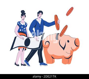 Risparmio di denaro e denaro facendo concept cartoon illustrazione vettoriale. Illustrazione Vettoriale