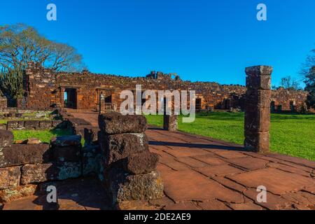 Rovine della missione gesuita San Ignacio Mini, patrimonio dell'umanità dell'UNESCO, San Ignacio, Departamento Misiones, Argentina, America Latina Foto Stock