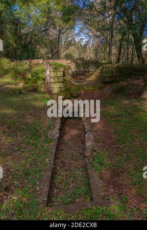 Irrgation systen in tempi antichi, rovine della missione gesuita Santa Ana, Patrimonio Mondiale dell'UNESCO, Provincia Misiones, Argentina, America Latina Foto Stock