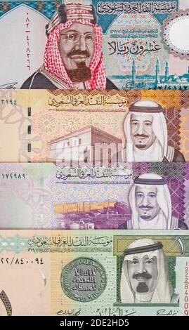 Denaro dell'Arabia Saudita, varie banconote dell'Arabia Saudita, valuta di base Foto Stock