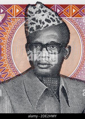 Mobutu sese Seko ritratto su Zaire 5 zaires (1985) banconota, Zairean primo piano Foto Stock