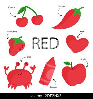 Colore rosso con il vocabolario impostato nell'illustrazione vettoriale in inglese Illustrazione Vettoriale