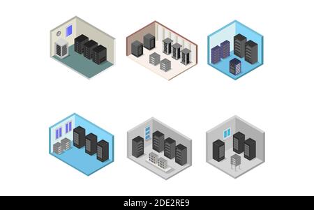 Illustrazione di Isometrica Server Room Set Vector Illustrazione Vettoriale