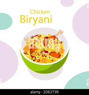 Illustrazione del vettore di biryani di pollo disegnato a mano Illustrazione Vettoriale