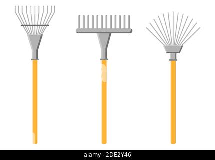 Icona di rastrello cartoon isolata su sfondo bianco. Attrezzi di giardinaggio. Illustrazione vettoriale in stile cartoon per il tuo progetto. Illustrazione Vettoriale