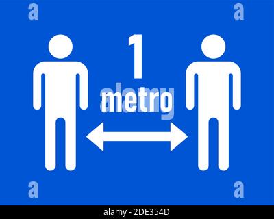 Mantenere la distanza 1 metro (1 metro o 1 m in italiano e spagnolo) Social Distancing Warning Symbol. Immagine vettoriale. Illustrazione Vettoriale