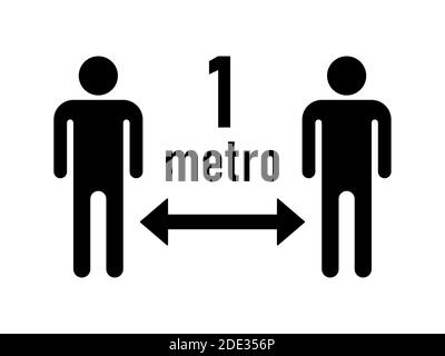 Mantenere la distanza 1 metro (1 metro o 1 m in italiano e spagnolo) Social Distancing Warning Symbol. Immagine vettoriale. Illustrazione Vettoriale