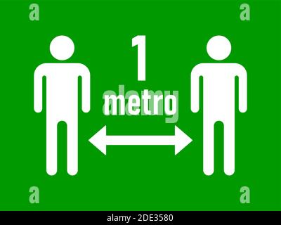 Mantenere la distanza 1 metro (1 metro o 1 m in italiano e spagnolo) Social Distancing Warning Symbol. Immagine vettoriale. Illustrazione Vettoriale