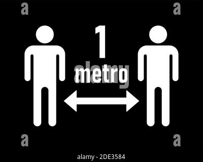 Mantenere la distanza 1 metro (1 metro o 1 m in italiano e spagnolo) Social Distancing Warning Symbol. Immagine vettoriale. Illustrazione Vettoriale