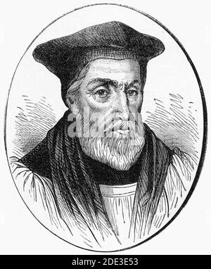 Incisione di Hugh Latimer, martire protestante. Illustrazione da 'la storia del Protestantismo' di James Aitken Wylie (1808-1890), pub. 1878 Foto Stock