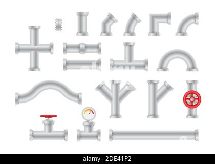 Dettagli tubi diversi tipi raccolta di tubi acqua industria gas costruzione valvole. Illustrazione Vettoriale