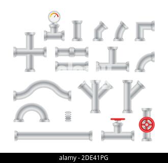 Dettagli tubi diversi tipi raccolta di tubi acqua industria gas costruzione valvole. Illustrazione Vettoriale