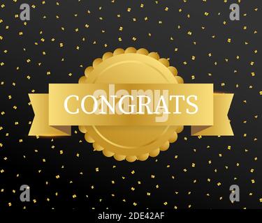 Congrate d'oro con cornice d'oro con nastro nero e oro. Illustrazione di stock vettoriale Illustrazione Vettoriale