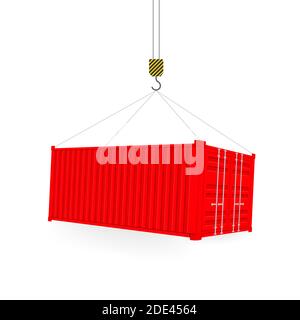 Red Shipping Cargo Container 20 e 40 piedi. Per Logistica e Trasporti. Illustrazione stock vettoriale. Illustrazione Vettoriale