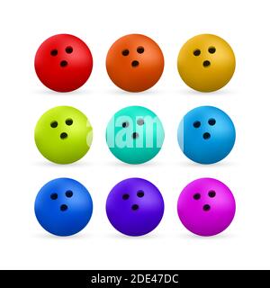 Impostare Bowling Ball colorato isolato su sfondo trasparente. Illustrazione vettoriale. Illustrazione Vettoriale