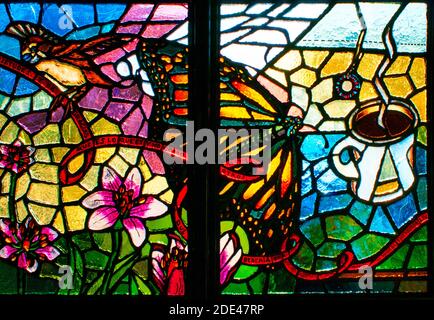 Una vetrata in una delle stazioni della metropolitana di Bronx, New York, USA. New York City, Bronx, metropolitana, stazione, 161 Street - Yankee Stad Foto Stock