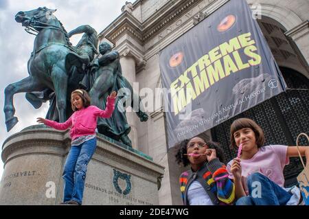 Statua di Theodore Roosevelt di James E. Fraser, fuori American Museum of Natural History, Central Park West, Upper Manhattan New York City, USA . R Foto Stock