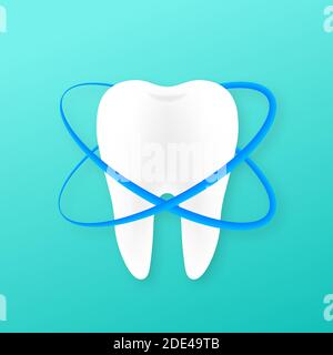 Denti con icona dello scudo di design. Per le cure dentarie concetto. Icona dei denti dal dentista. I denti sani. Denti umani. Vettore illustrazione stock. Illustrazione Vettoriale