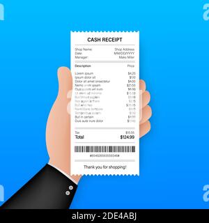 Icona ricevuta in stile piatto isolata su uno sfondo colorato. Firma fattura. Modello di fattura atm o assegno finanziario cartaceo del ristorante. Stock vettoriale Illustrazione Vettoriale