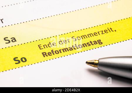 Calendario appuntamenti, fine estate, Festa della riforma, Germania Foto Stock