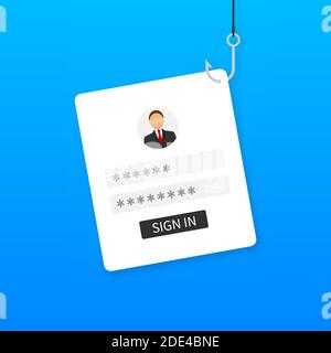 Il phishing di dati con gancio di pesca, il telefono cellulare e internet security. Vettore illustrazione stock. Illustrazione Vettoriale