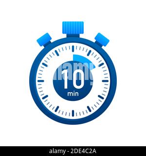 Icona del vettore cronometro per 10 minuti. Icona del cronometro in stile piatto, timer su sfondo a colori. Illustrazione vettoriale. Illustrazione Vettoriale