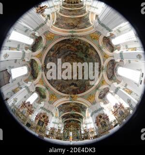 Cattedrale, soffitto, vista interna, Fisheye 360, San Gallo, Canton San Gallo, Svizzera Foto Stock