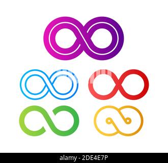 Infinito in stile astratto su sfondo bianco. Logo rotondo. Concetto futuro. Illustrazione di stock vettoriale. Illustrazione Vettoriale