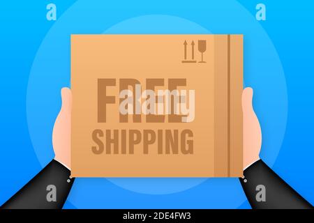 Spedizione gratuita in scatola di cartone su sfondo bianco. Vettore illustrazione stock. Illustrazione Vettoriale