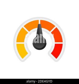 Round misuratore di temperatura, isolato su sfondo bianco. Misurazione colorata scala a semicerchio in stile appartamento. Vettore illustrazione stock. Illustrazione Vettoriale