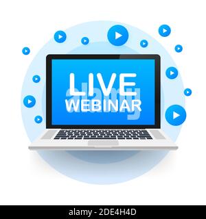 Webinar dal vivo, megafono senza schermo per notebook. Può essere utilizzato per il concetto di business. Illustrazione di stock vettoriale. Illustrazione Vettoriale