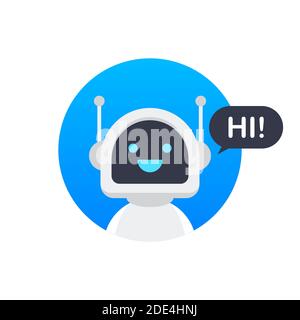 Bot di chat utilizzando il computer portatile, Robot assistenza virtuale del sito web o applicazioni mobili. La voce servizio di supporto bot. Supporto Online bot. Vettore Illustrazione Vettoriale