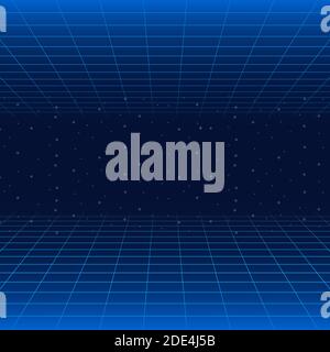 Paesaggio futuristico con stile griglia Laser. Il Neon Retrowave. Vettore illustrazione stock. Illustrazione Vettoriale